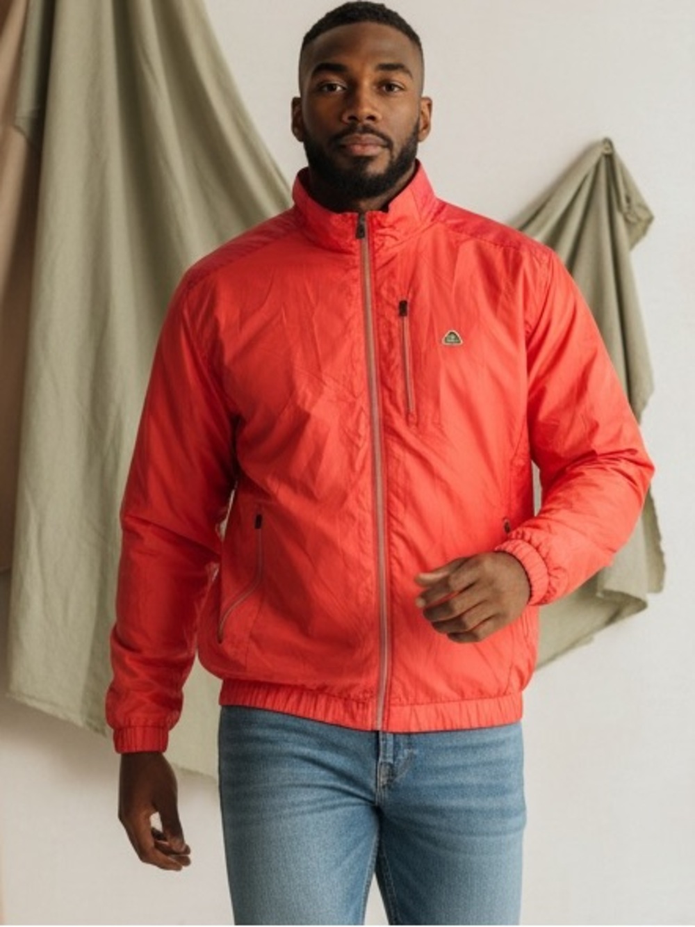 Louis Castel Paris Men Windbreaker Jacket M 100 Orange Full Zip Golf Lightweight